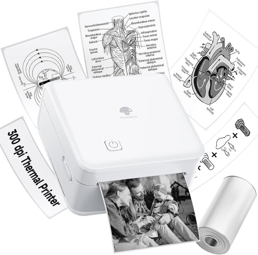 Phomemo M02 Pro Mini Imprimante Portable, 300 DPI Imprimante Thermique de Poche, Imprimante Photo Compatible avec Smartphone et Tablette, Idéal pour Les études, Les Photos, Les Cadeaux - Blanc