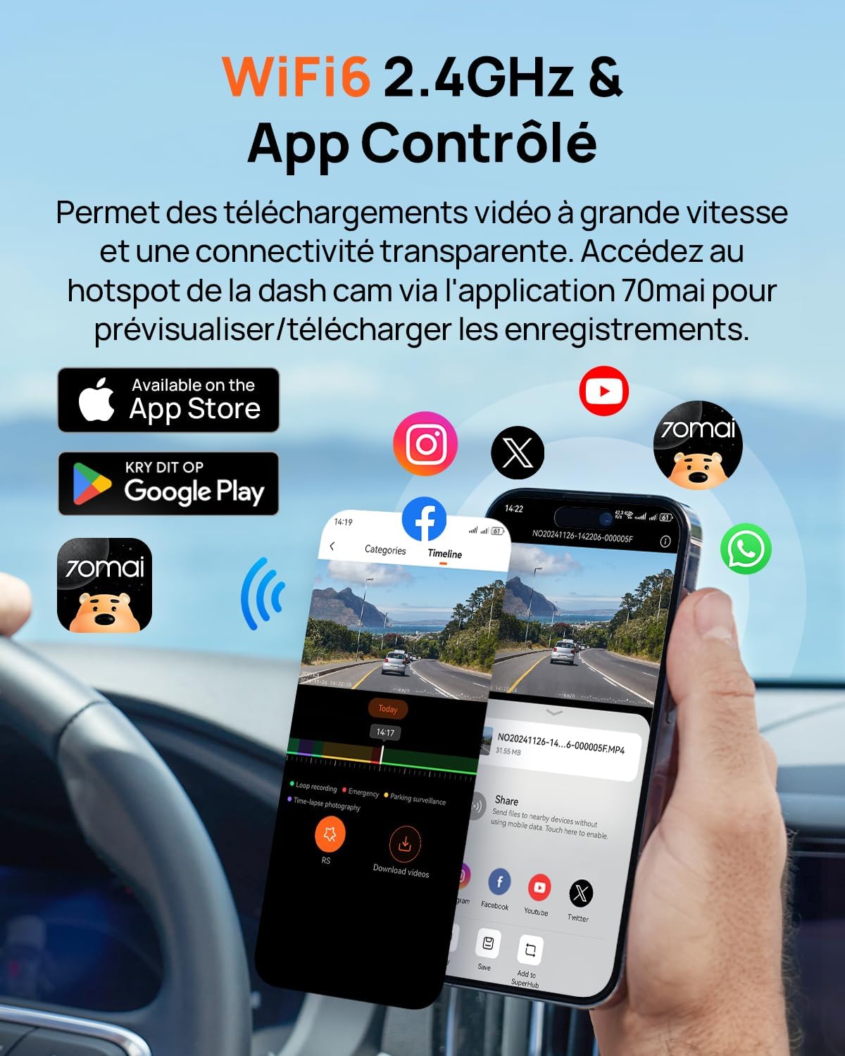 70mai Dash Cam Voiture 4K A800SE -Dashcam intelligente avec GPS