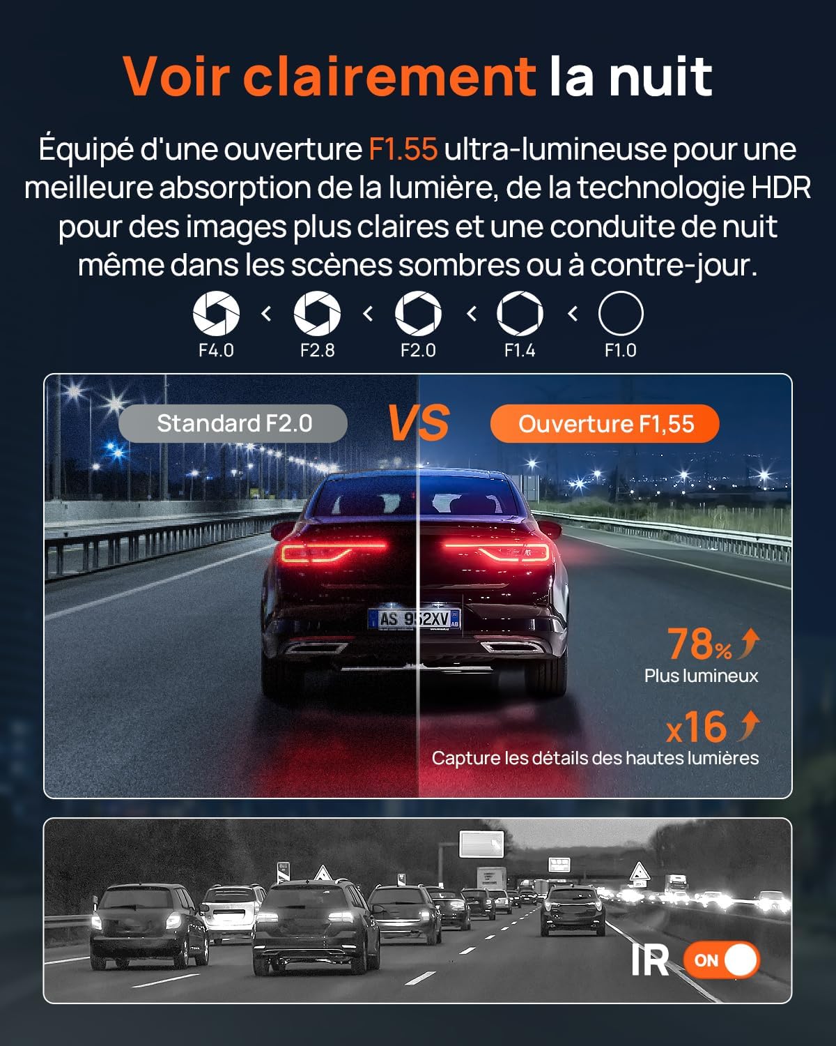 70mai Dash Cam Voiture 4K A800SE -Dashcam intelligente avec GPS