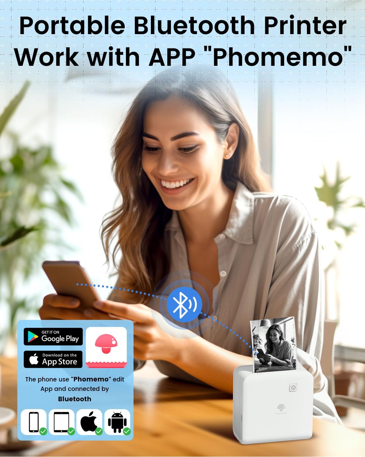 Phomemo M02 Pro Mini Imprimante Portable, 300 DPI Imprimante Thermique de Poche, Imprimante Photo Compatible avec Smartphone et Tablette, Idéal pour Les études, Les Photos, Les Cadeaux - Blanc