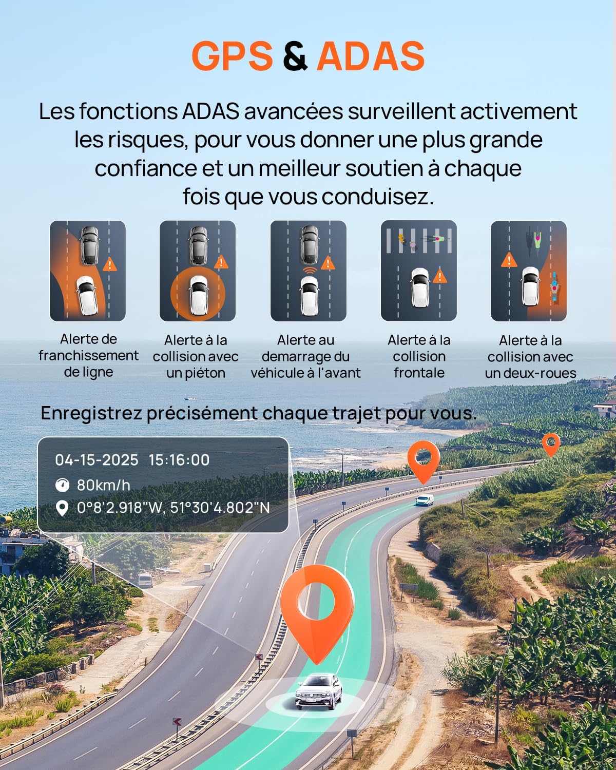 70mai Dash Cam Voiture 4K A800SE -Dashcam intelligente avec GPS